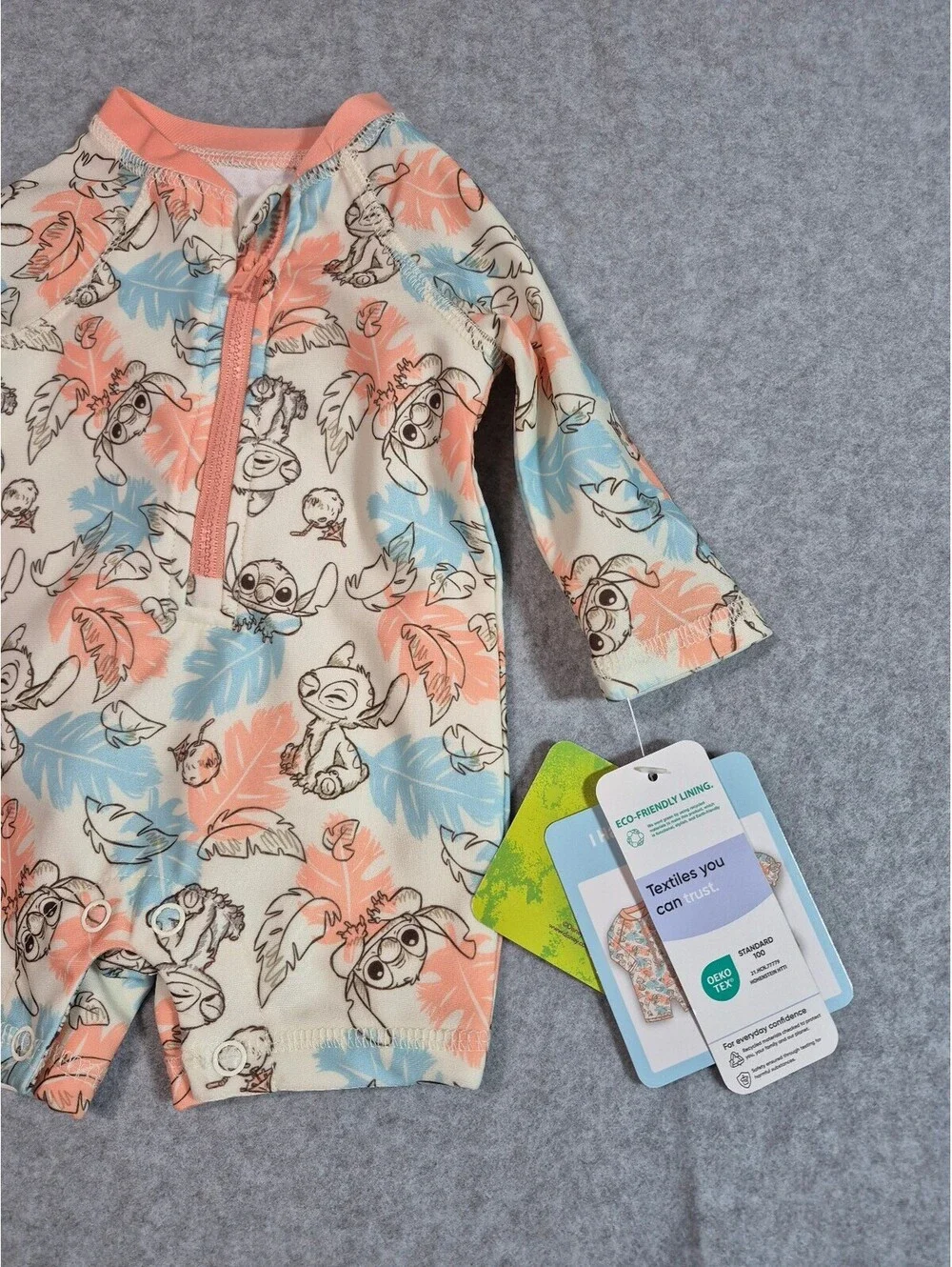 Disney Stitch Baby 0-3M UPF 50+ Rash Guard Swimsuit NWT